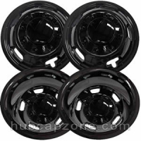 Set of 4 black 2020-2024 Dodge Ram 3500 liners and center caps for 17" wheels.